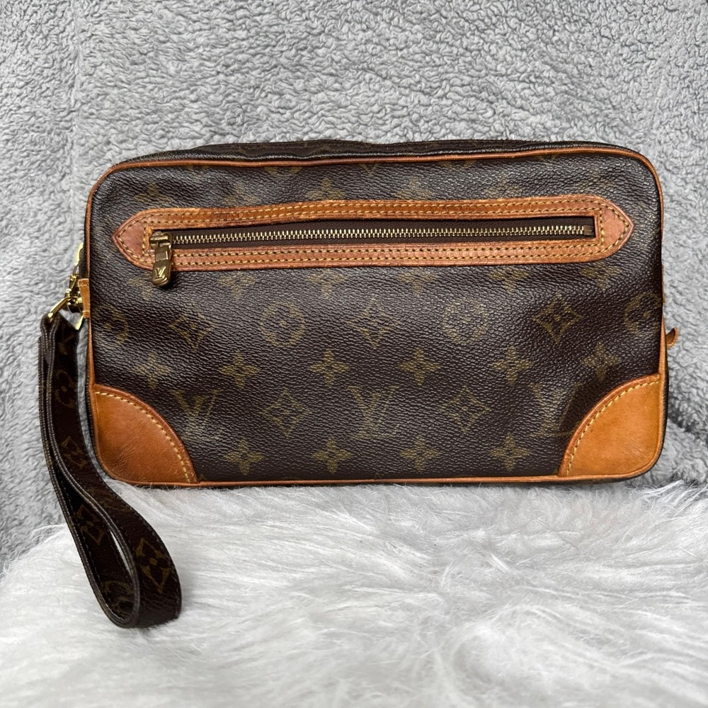 Louis Vuitton Vintage Marly Dragonne GM Clutch Bag Monogram Brown CanvasWristlet